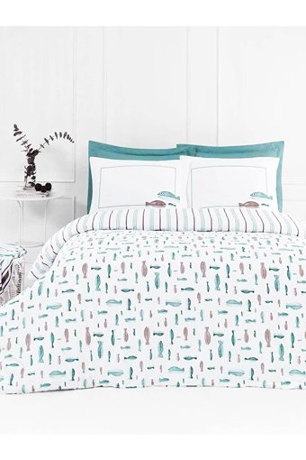 Luxart Pamuk Dört Mevsim 200 x 220 cm Lastikli Balık Çift Kişilik Nevresim Takımı Bordo Yeşil