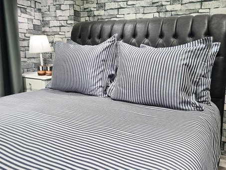 Çeyiz Diyarı Pamuk Dört Mevsim 200 x 220 cm Çizgili Çift Kişilik Nevresim Takımı Gri