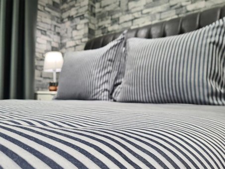 Çeyiz Diyarı Pamuk Dört Mevsim 200 x 220 cm Çizgili Çift Kişilik Nevresim Takımı Gri