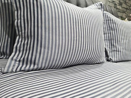 Çeyiz Diyarı Pamuk Dört Mevsim 200 x 220 cm Çizgili Çift Kişilik Nevresim Takımı Gri