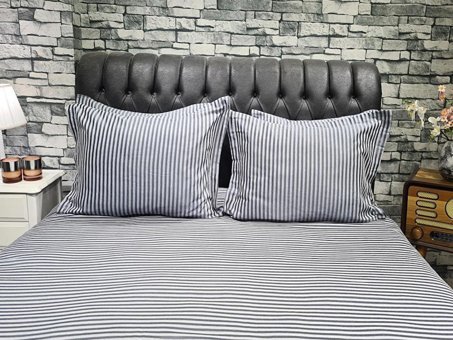 Çeyiz Diyarı Pamuk Dört Mevsim 200 x 220 cm Çizgili Çift Kişilik Nevresim Takımı Gri