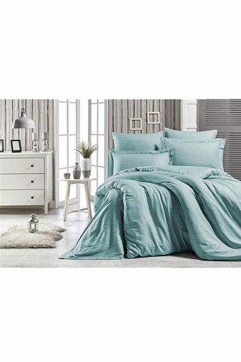 Mira Home Saten Dört Mevsim 190 x 220 cm Çizgili Çift Kişilik Nevresim Takımı Yeşil