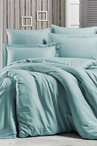 Mira Home Saten Dört Mevsim 190 x 220 cm Çizgili Çift Kişilik Nevresim Takımı Yeşil