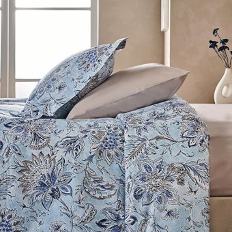 Marie Claire Ranforce Dört Mevsim 200 x 220 cm Çiçekli Çift Kişilik Nevresim Takımı Bej Mavi
