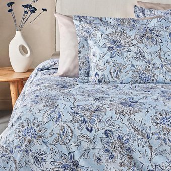Marie Claire Ranforce Dört Mevsim 200 x 220 cm Çiçekli Çift Kişilik Nevresim Takımı Bej Mavi