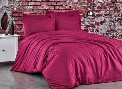 Komfort Home Pamuk Saten 200 x 220 cm Çizgili Çift Kişilik Nevresim Takımı Bordo
