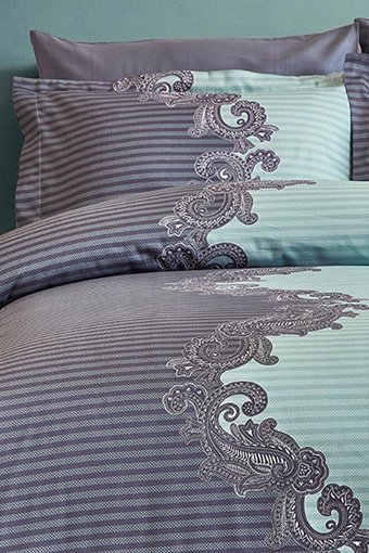 İyi Geceler İstanbul Pamuk Saten Kışlık 200 x 220 cm Çizgili Çift Kişilik Nevresim Takımı Yeşil