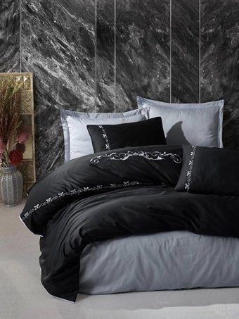 Nevresim Dünyası Saten Dört Mevsim 200 x 220 cm Modern Çift Kişilik Nevresim Takımı Gri