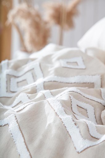 Ecocotton Keten Dört Mevsim 200 x 220 cm Modern Çift Kişilik Nevresim Takımı Bej Krem