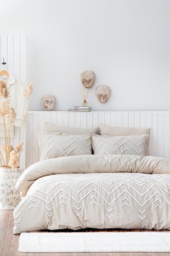 Ecocotton Keten Dört Mevsim 200 x 220 cm Modern Çift Kişilik Nevresim Takımı Bej Krem