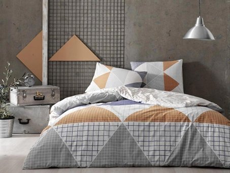 Nevresim Dünyası Ranforce Dört Mevsim 200 x 220 cm Lastikli Geometrik Çift Kişilik Nevresim Takımı Kahverengi