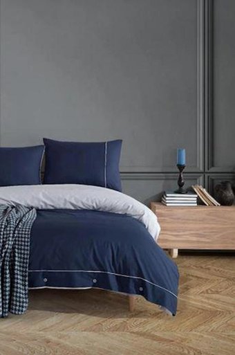 T.Concept Pamuk Kışlık 200 x 220 cm Battaniyeli Düz Çift Kişilik Nevresim Takımı İndigo