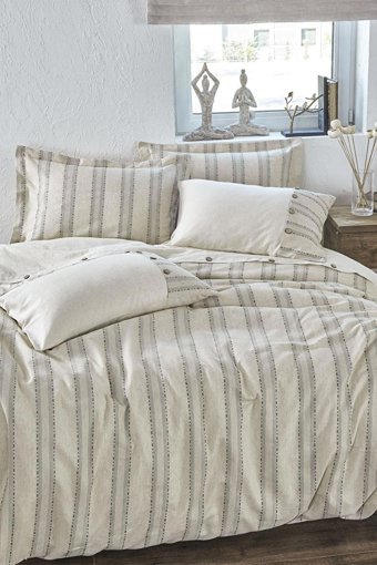 Ecocotton Keten Dört Mevsim 200 x 220 cm Şeritli Çift Kişilik Nevresim Takımı Yeşil
