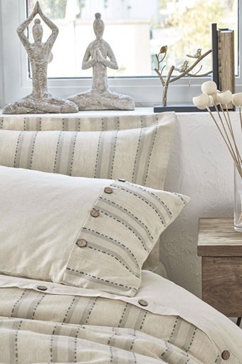 Ecocotton Keten Dört Mevsim 200 x 220 cm Şeritli Çift Kişilik Nevresim Takımı Yeşil