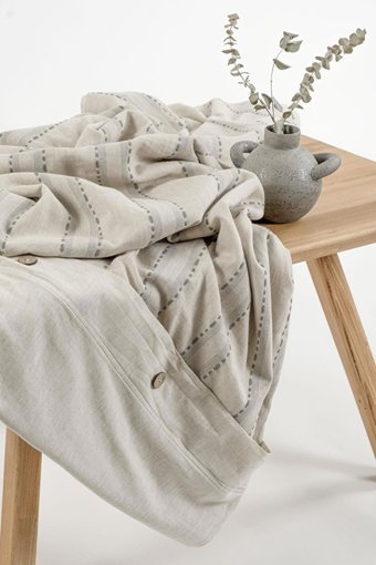 Ecocotton Keten Dört Mevsim 200 x 220 cm Şeritli Çift Kişilik Nevresim Takımı Yeşil