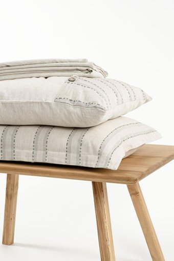Ecocotton Keten Dört Mevsim 200 x 220 cm Şeritli Çift Kişilik Nevresim Takımı Yeşil