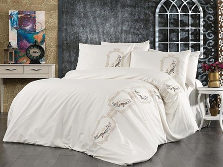 Çeyiz Diyarı Pamuk Dört Mevsim 200 x 220 cm Etnik Çift Kişilik Nevresim Takımı Bej