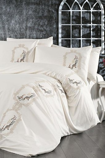 Çeyiz Diyarı Pamuk Dört Mevsim 200 x 220 cm Etnik Çift Kişilik Nevresim Takımı Bej
