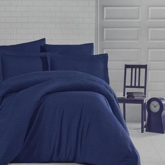Clasy Saten Dört Mevsim 200 x 220 cm Çizgili Çift Kişilik Nevresim Takımı Lacivert