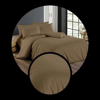 Ete Hometex Pamuk Saten Dört Mevsim 200 x 220 cm Çizgili Çift Kişilik Nevresim Takımı Açık Kahverengi