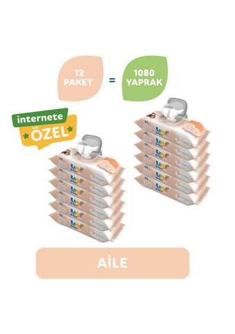 Uni Baby Aile 90 Yaprak 12'li Paket Islak Mendil