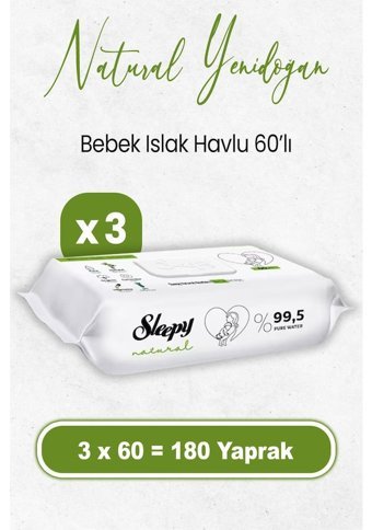 Sleepy Natural Yenidoğan 60 Yaprak 3'lü Paket Islak Mendil