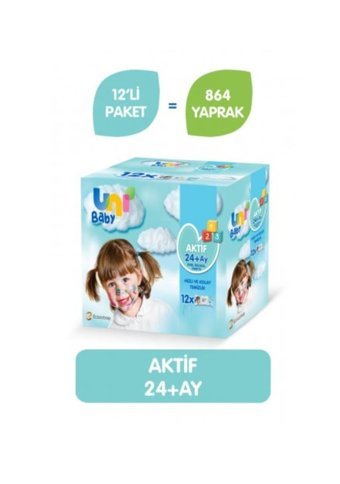 Uni Baby Aktif 72 Yaprak 12'li Paket Islak Mendil