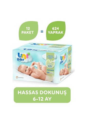 Uni Baby Hassas Dokunuş 52 Yaprak 12'li Paket Islak Mendil