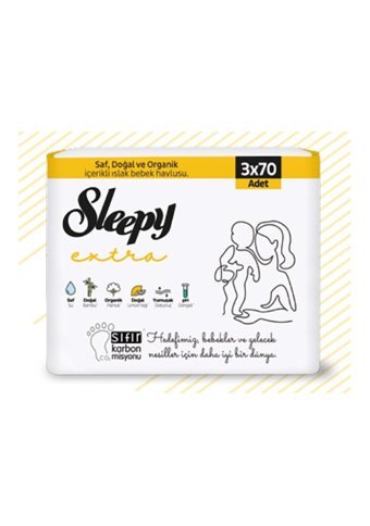 Sleepy Extra 70 Yaprak 3'lü Paket Islak Bebek Havlusu