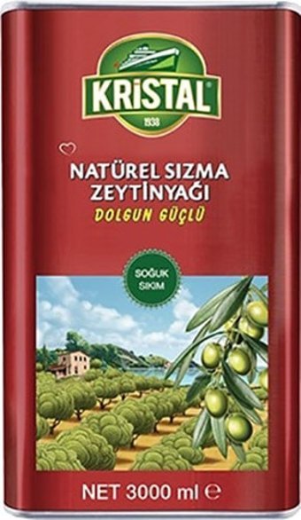 Kristal Natürel Yumuşak Doğal Polifenolsüz Soğuk Sıkım Olgun Hesap Teneke Sızma Zeytinyağı 3 lt