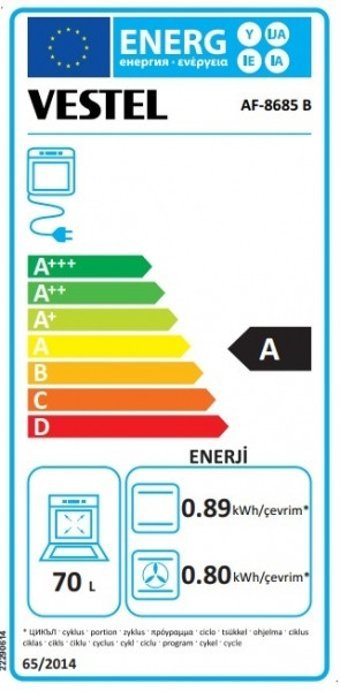 Vestel AF-8685 B 70 lt A Enerji Sınıfı Dijital Ocaksız Ankastre Fırın Beyaz