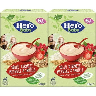 Hero Baby Tahıllı Kırmızı Meyveli Sütlü Kaşık Maması 2x200 gr