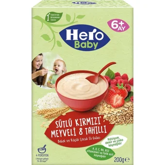 Hero Baby Tahıllı Kırmızı Meyveli Sütlü Kaşık Maması 12x200 gr