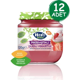 Hero Baby Tahılsız Glutensiz Çilekli Yoğurtlu Probiyotikli Kavanoz Maması 12x120 gr