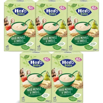 Hero Baby Tahıllı Glutensiz Meyveli Sütlü Kaşık Maması 5x200 gr