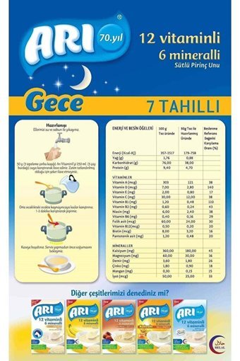 Arı Gece Tahıllı Pirinç Unlu Probiyotikli Kaşık Maması 3x200 gr