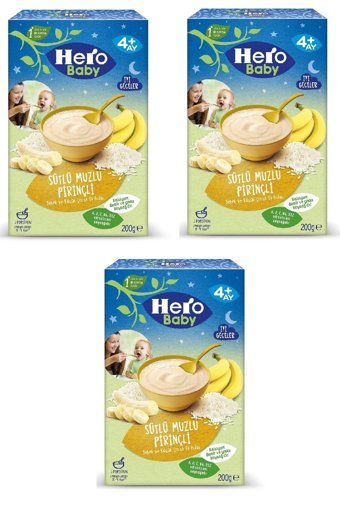Hero Baby Gece Tahıllı Glutensiz Meyveli Pirinçli Kaşık Maması 3x200 gr