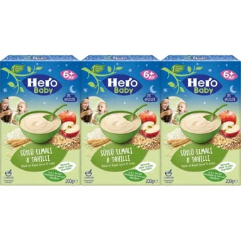 Hero Baby Gece Tahıllı Elmalı Tahıllı Sütlü Kaşık Maması 3x200 gr