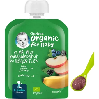 Gerber Tahılsız Glutensiz Organik Böğürtlenli Elmalı Muzlu Yabanmersinli Kaşık Maması 90 gr