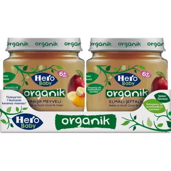 Hero Baby Tahılsız Glutensiz Organik Karışık Meyveli Elmalı Şeftalili Kavanoz Maması 6x120 gr