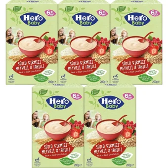 Hero Baby Tahıllı Kırmızı Meyveli Sütlü Kaşık Maması 5x200 gr