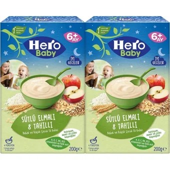 Hero Baby Gece Tahıllı Elmalı Tahıllı Sütlü Kaşık Maması 2x200 gr