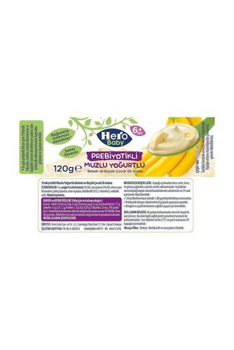 Hero Baby Tahılsız Glutensiz Muzlu Yoğurtlu Probiyotikli Kavanoz Maması 6x120 gr