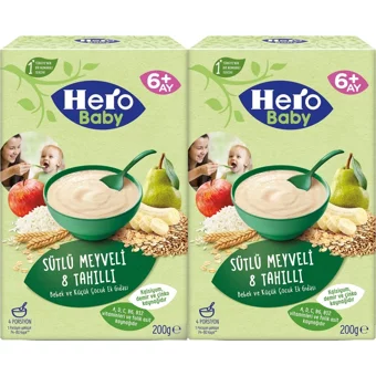 Hero Baby Tahıllı Glutensiz Meyveli Sütlü Kaşık Maması 2x200 gr