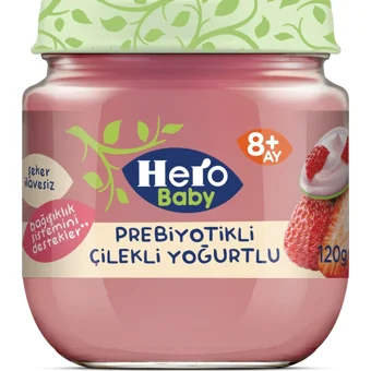 Hero Baby Tahılsız Glutensiz Çilekli Yoğurtlu Probiyotikli Kavanoz Maması 6x120 gr