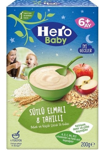 Hero Baby Gece Tahıllı Elmalı Tahıllı Sütlü Kaşık Maması 12x200 gr