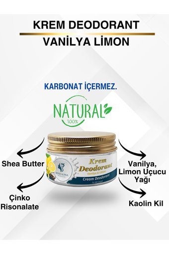 Berralina Vanilya & Limon Pudrasız Organik Krem Kadın Deodorant 50 ml