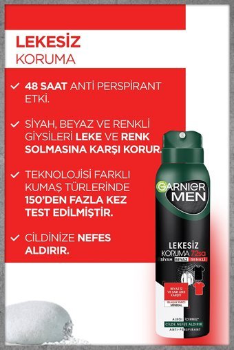 Garnier Lekesiz Koruma Pudrasız Ter Önleyici Antiperspirant Sprey Erkek Deodorant 150 ml