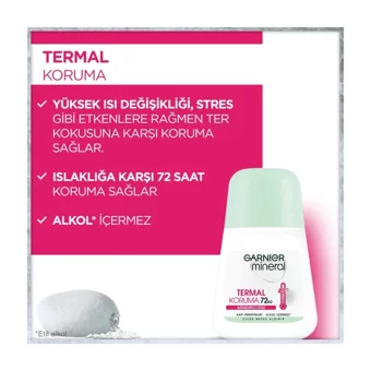 Garnier Mineral Termal Koruma Pudrasız Ter Önleyici Antiperspirant Roll-On Kadın Deodorant 50 ml