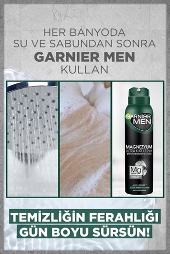 Garnier Magnezyum Ultra Kuru Pudrasız Ter Önleyici Antiperspirant Sprey Erkek Deodorant 150 ml